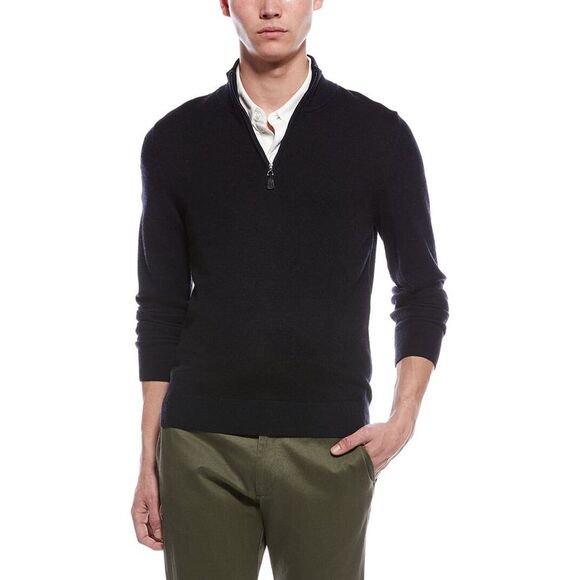 Bruno Magli Other - Bruno Magli Mens  Textured 1/4-Zip Merino Wool Mock Neck Sweater, Navy
